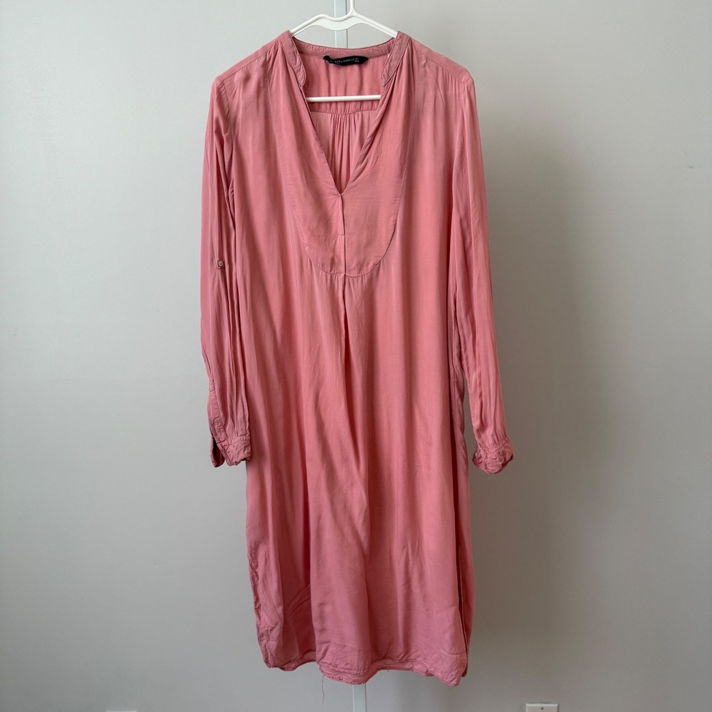 Zara Lyocell Boho Flowy Relaxed Beachy Shabby Tunic Dress Large Pink